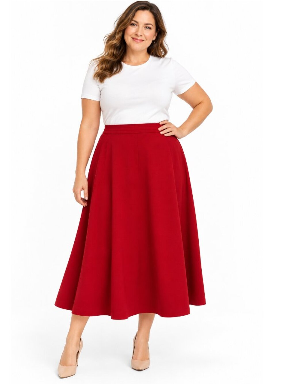 Talbots Red A-Line Maxi Skirt Size 14W Stretch Wool Blend Fully Lined